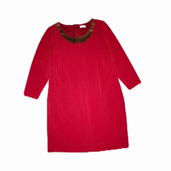 Calvin Klein Red Dress w/ Gold Design - Picture 3 of 5